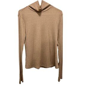 🍒 2/$20 🍒 Shimmer Light Brown/Gold Mock Turtleneck with Finger Holes sz L